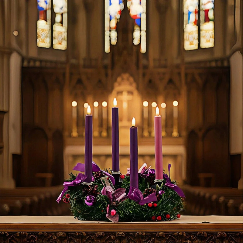 Simplelight Advent Candles, Purple & Pink Flameless Taper Candles with Remote, Timer