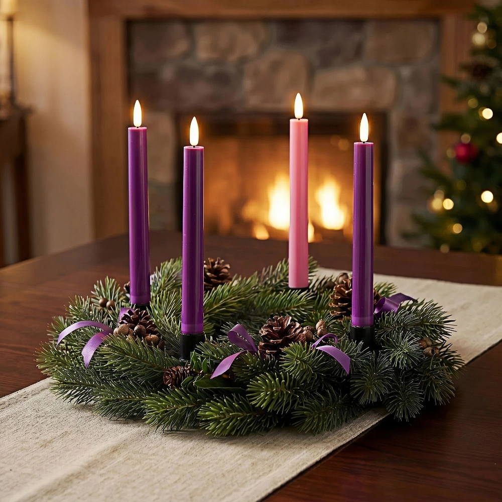 Simplelight Advent Candles, Purple & Pink Flameless Taper Candles with Remote, Timer